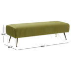 Contemporary Velvet Bench 60"W x 21"D x 18"H - Giotto Shale Upholstered Seating with Brass Capped Legs for Living Room