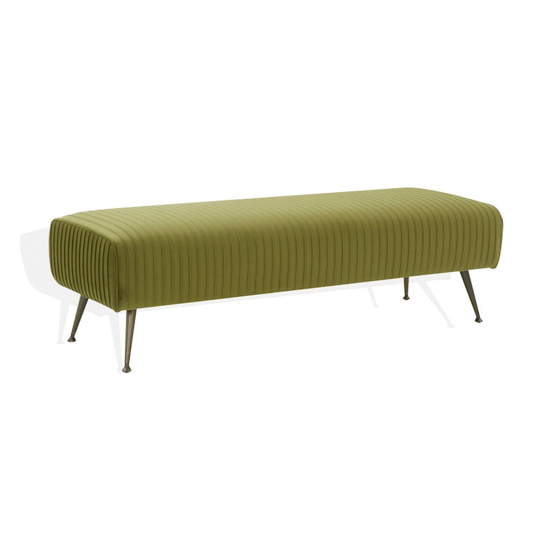 Contemporary Velvet Bench 60"W x 21"D x 18"H - Giotto Shale Upholstered Seating with Brass Capped Legs for Living Room