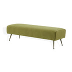 Contemporary Velvet Bench 60"W x 21"D x 18"H - Giotto Shale Upholstered Seating with Brass Capped Legs for Living Room