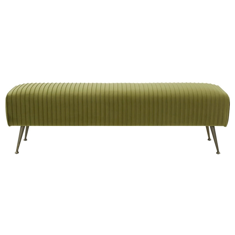 Contemporary Velvet Bench 60"W x 21"D x 18"H - Giotto Shale Upholstered Seating with Brass Capped Legs for Living Room