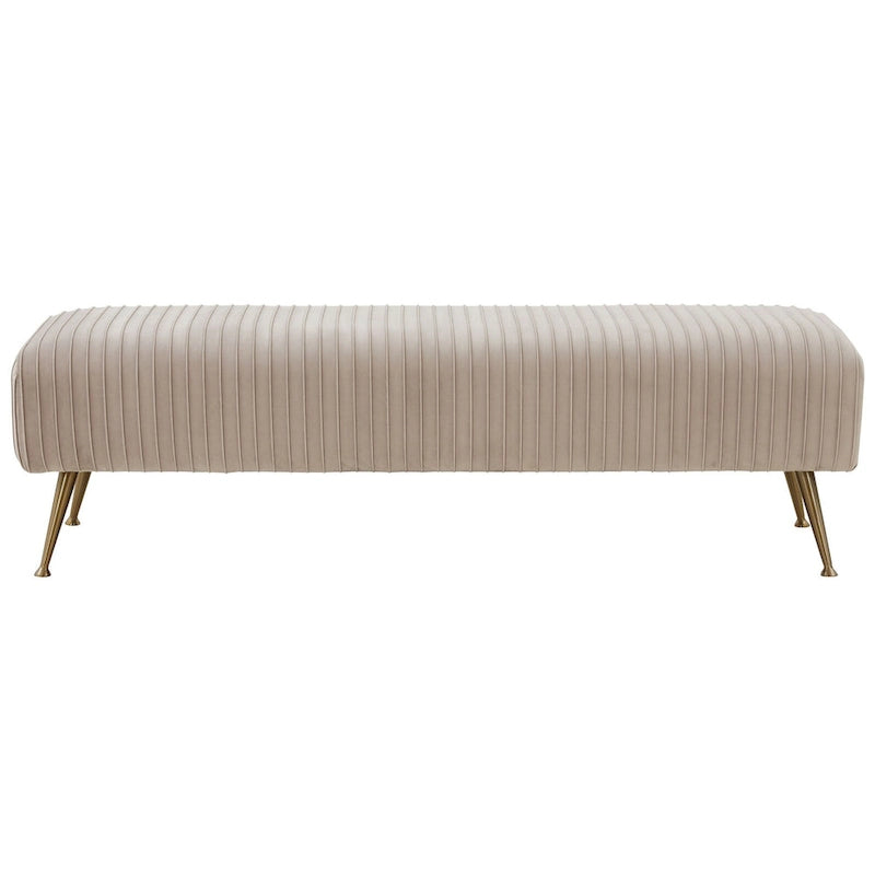 Contemporary Velvet Bench 60"W x 21"D x 18"H - Giotto Shale Upholstered Seating with Brass Capped Legs for Living Room
