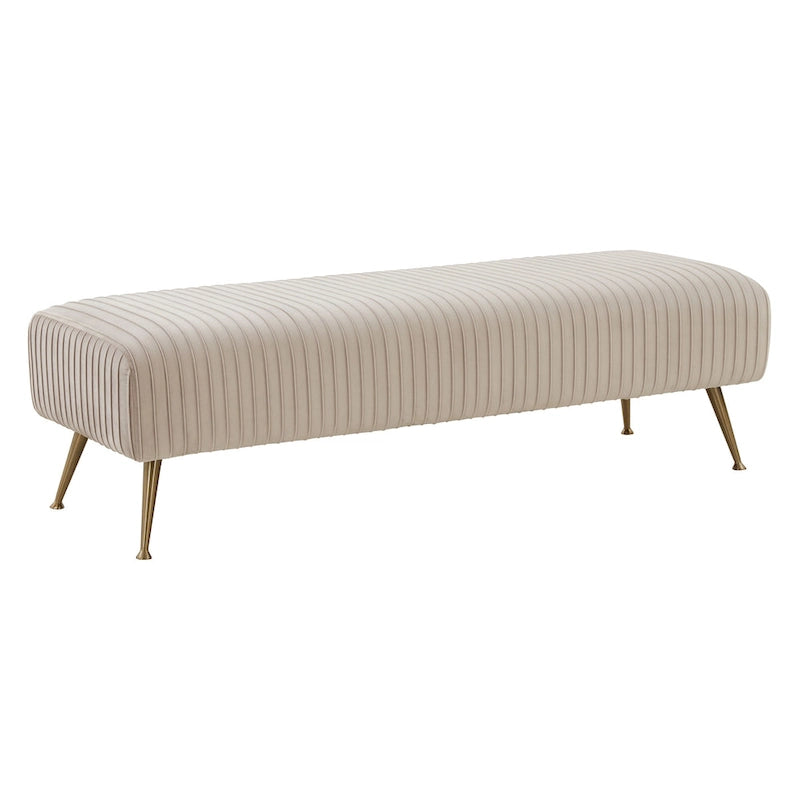 Contemporary Velvet Bench 60"W x 21"D x 18"H - Giotto Shale Upholstered Seating with Brass Capped Legs for Living Room