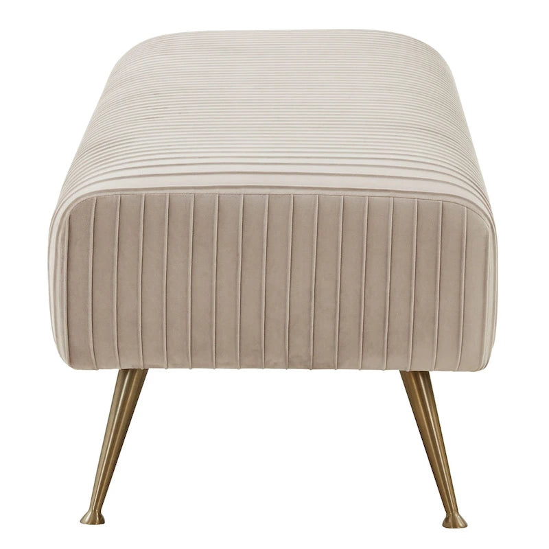 Contemporary Velvet Bench 60"W x 21"D x 18"H - Giotto Shale Upholstered Seating with Brass Capped Legs for Living Room