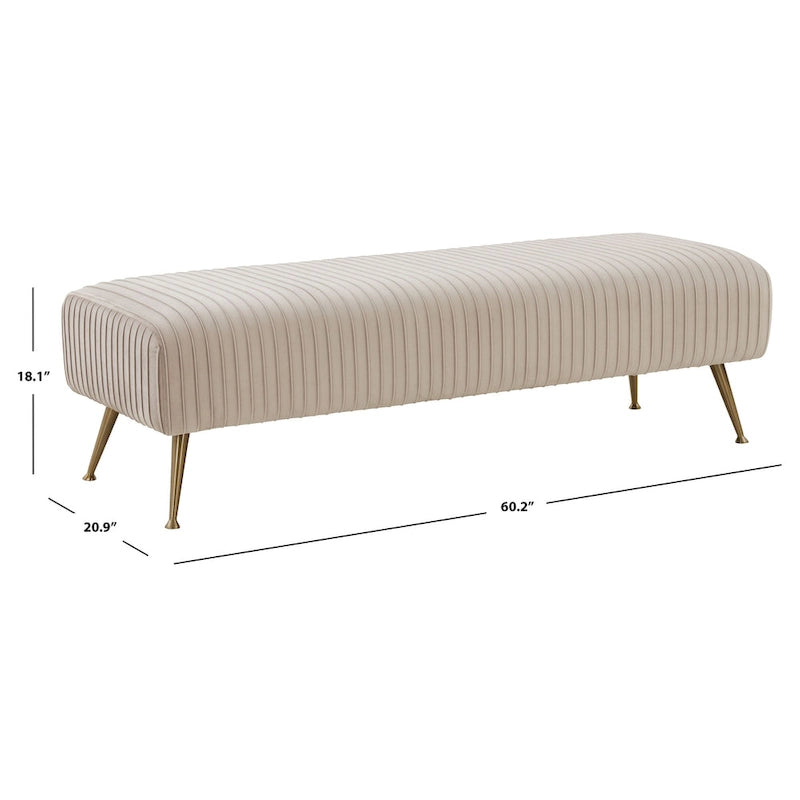 Contemporary Velvet Bench 60"W x 21"D x 18"H - Giotto Shale Upholstered Seating with Brass Capped Legs for Living Room