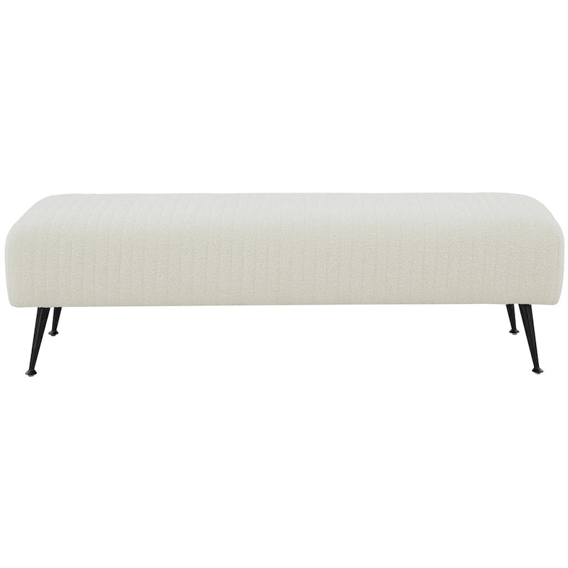 Contemporary Velvet Bench 60"W x 21"D x 18"H - Giotto Shale Upholstered Seating with Brass Capped Legs for Living Room