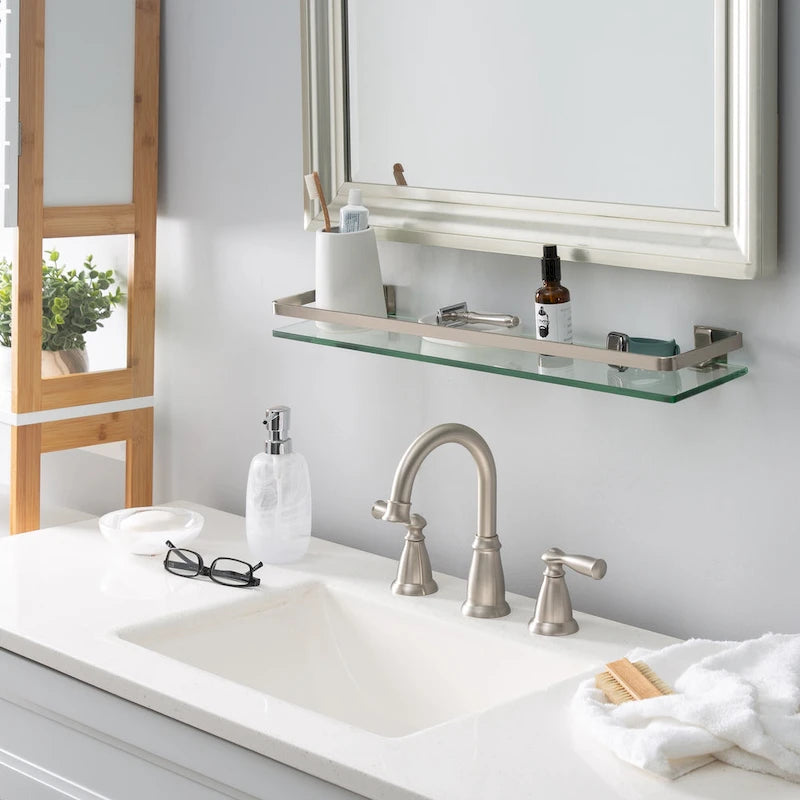 Organize It All Glass Shelf with Rail in Nickel - 23.00 x 5.50 x 2.00