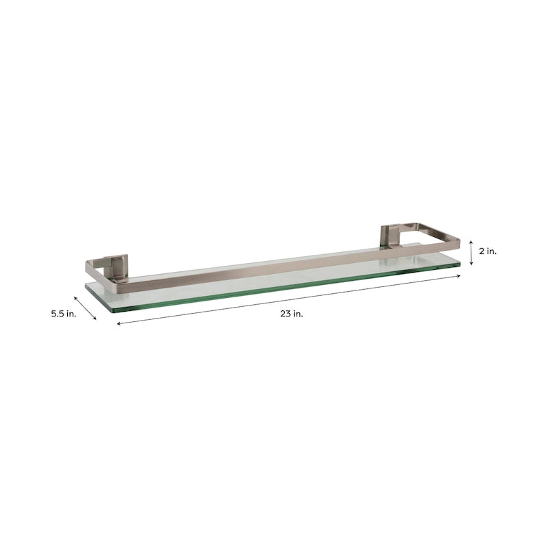 Organize It All Glass Shelf with Rail in Nickel - 23.00 x 5.50 x 2.00