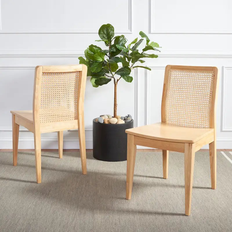 Coastal Rattan Dining Chair Set of 2 | Natural Finish | 18.9"W x 22.3"D x 33.9"H | Comfortable Seating