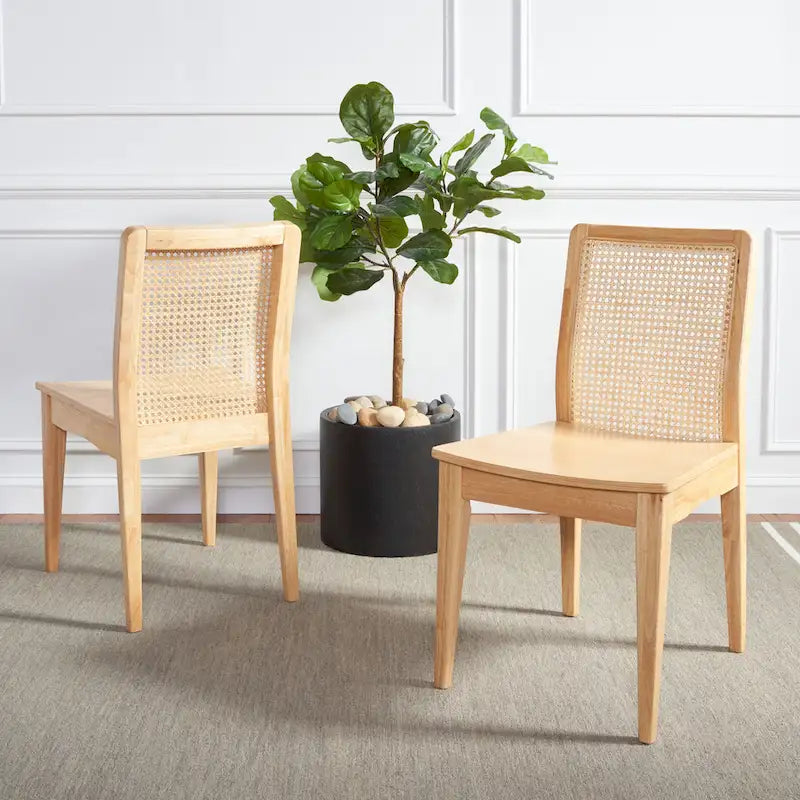 Coastal Rattan Dining Chair Set of 2 | Natural Finish | 18.9"W x 22.3"D x 33.9"H | Comfortable Seating