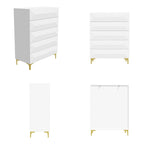 White Highboy Chest 5 Drawer Dresser with Gold Legs | Modern Asymmetrical Storage Cabinet | 31.5"W x 15.7"D x 41.3"H | Bedroom Furniture