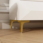White Highboy Chest 5 Drawer Dresser with Gold Legs | Modern Asymmetrical Storage Cabinet | 31.5"W x 15.7"D x 41.3"H | Bedroom Furniture