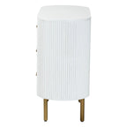 Mid-Century 3-Drawer Dresser | White Fluted Wood & Gold Metal Legs | 39"W x 31.9"H Bedroom Storage | Oval Silhouette Design