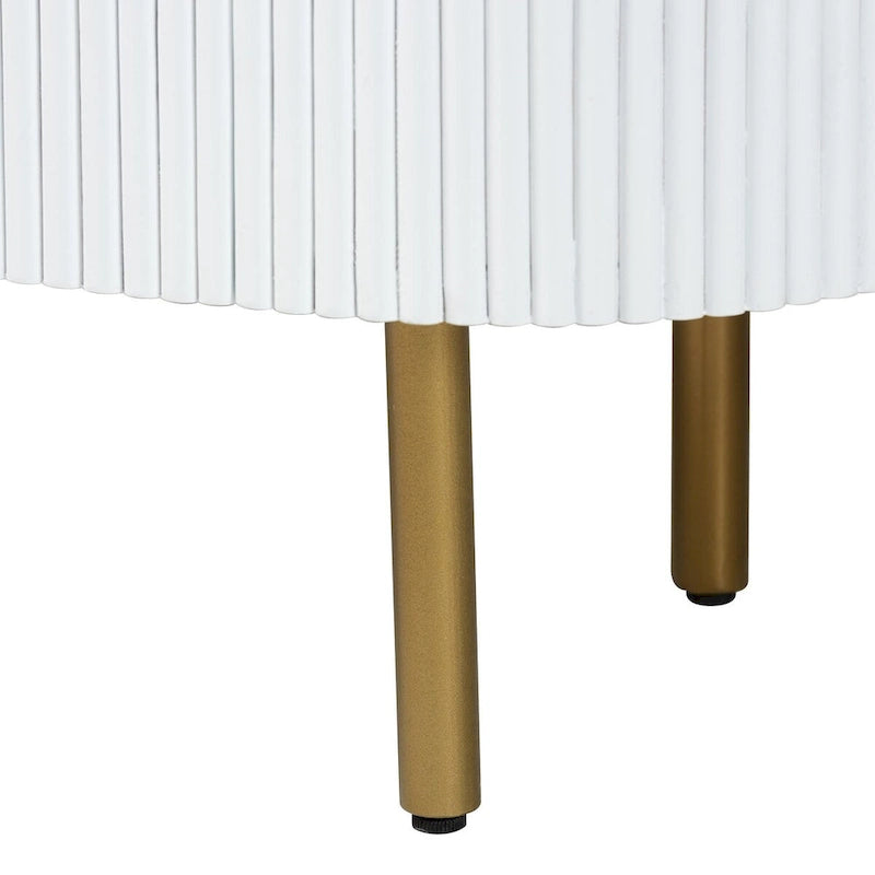 Mid-Century 3-Drawer Dresser | White Fluted Wood & Gold Metal Legs | 39"W x 31.9"H Bedroom Storage | Oval Silhouette Design