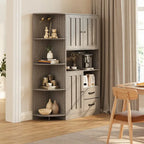 Farmhouse Kitchen Storage Cabinet with Doors and Open Shelves, Buffet Sideboard with Microwave Shelves and Drawers