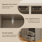 Farmhouse Kitchen Storage Cabinet with Doors and Open Shelves, Buffet Sideboard with Microwave Shelves and Drawers