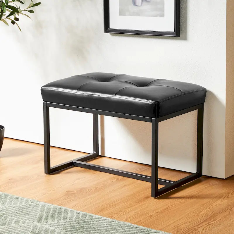 24" Modern Button-Tufted Ottoman Footstool | Faux Leather Upholstery | Metal Frame | 200 lbs Capacity | Versatile Seating & Side Table