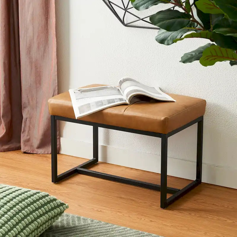 24" Modern Button-Tufted Ottoman Footstool | Faux Leather Upholstery | Metal Frame | 200 lbs Capacity | Versatile Seating & Side Table