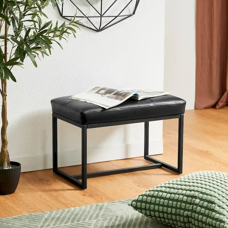 24" Modern Button-Tufted Ottoman Footstool | Faux Leather Upholstery | Metal Frame | 200 lbs Capacity | Versatile Seating & Side Table
