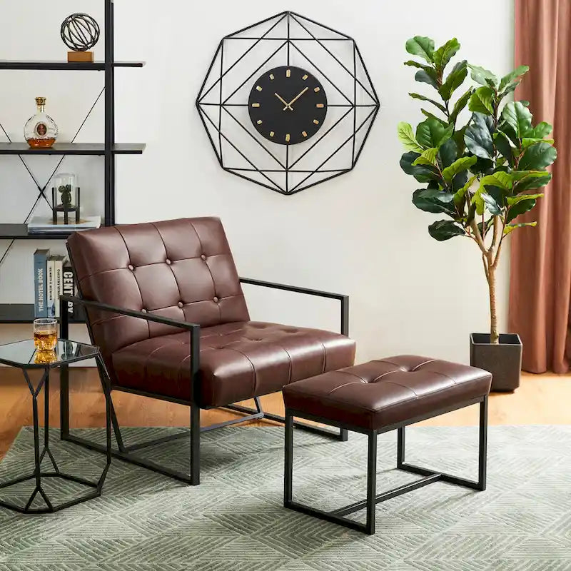 24" Modern Button-Tufted Ottoman Footstool | Faux Leather Upholstery | Metal Frame | 200 lbs Capacity | Versatile Seating & Side Table