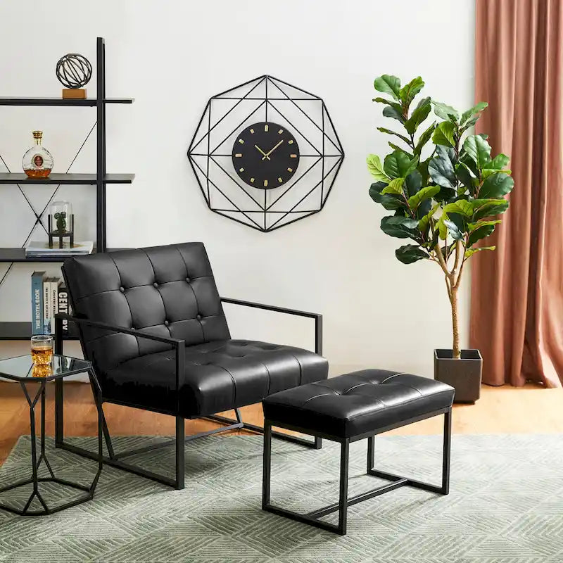 24" Modern Button-Tufted Ottoman Footstool | Faux Leather Upholstery | Metal Frame | 200 lbs Capacity | Versatile Seating & Side Table