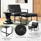 24" Modern Button-Tufted Ottoman Footstool | Faux Leather Upholstery | Metal Frame | 200 lbs Capacity | Versatile Seating & Side Table
