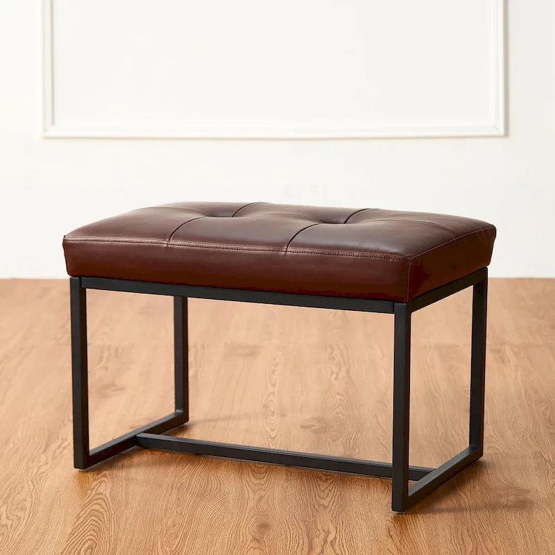 24" Modern Button-Tufted Ottoman Footstool | Faux Leather Upholstery | Metal Frame | 200 lbs Capacity | Versatile Seating & Side Table