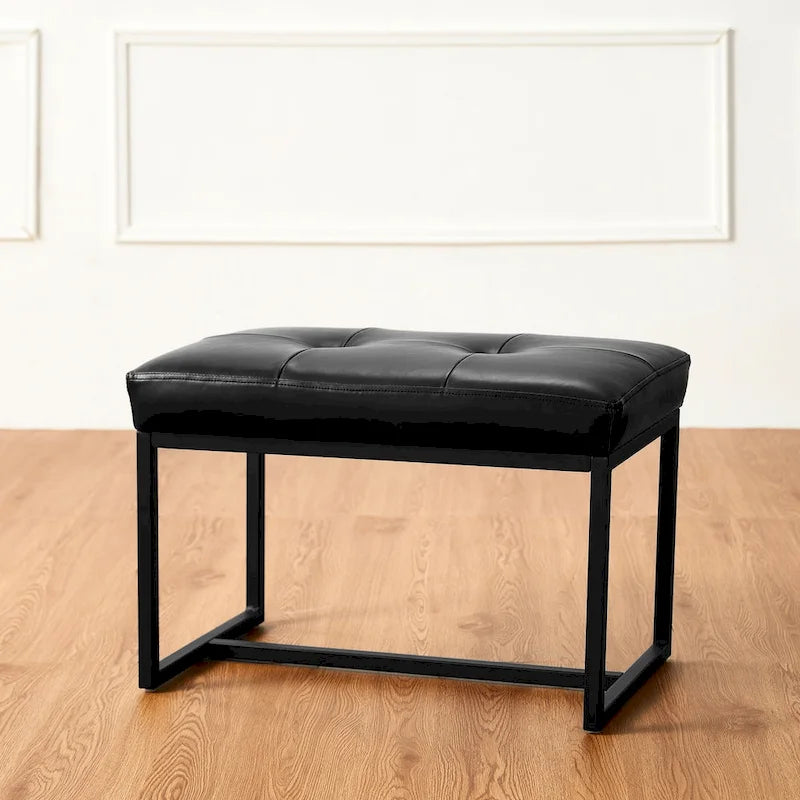24" Modern Button-Tufted Ottoman Footstool | Faux Leather Upholstery | Metal Frame | 200 lbs Capacity | Versatile Seating & Side Table