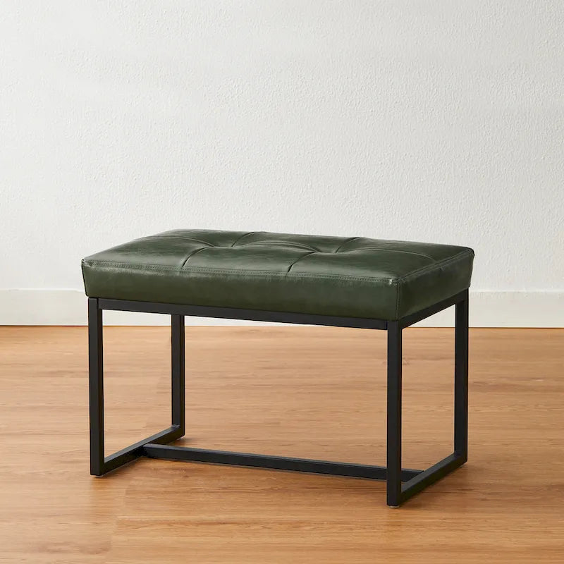 24" Modern Button-Tufted Ottoman Footstool | Faux Leather Upholstery | Metal Frame | 200 lbs Capacity | Versatile Seating & Side Table