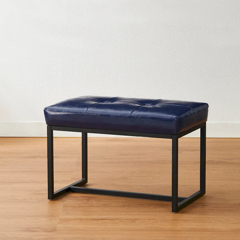 24" Modern Button-Tufted Ottoman Footstool | Faux Leather Upholstery | Metal Frame | 200 lbs Capacity | Versatile Seating & Side Table