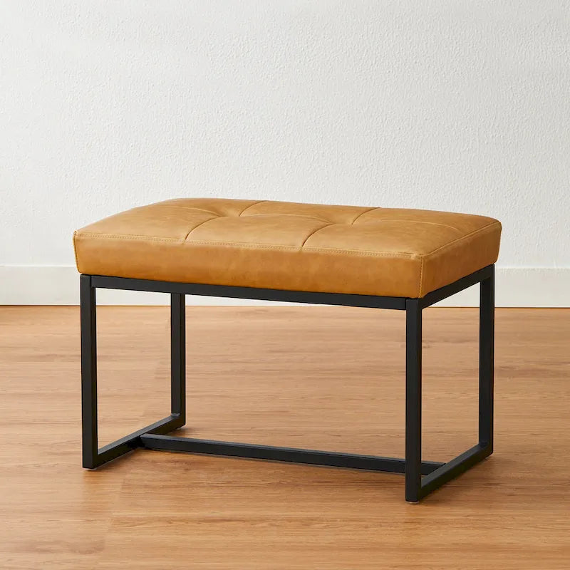 24" Modern Button-Tufted Ottoman Footstool | Faux Leather Upholstery | Metal Frame | 200 lbs Capacity | Versatile Seating & Side Table