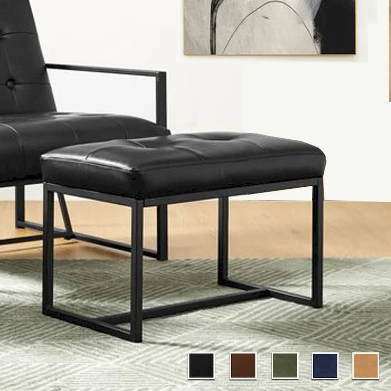 24" Modern Button-Tufted Ottoman Footstool | Faux Leather Upholstery | Metal Frame | 200 lbs Capacity | Versatile Seating & Side Table