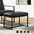24" Modern Button-Tufted Ottoman Footstool | Faux Leather Upholstery | Metal Frame | 200 lbs Capacity | Versatile Seating & Side Table