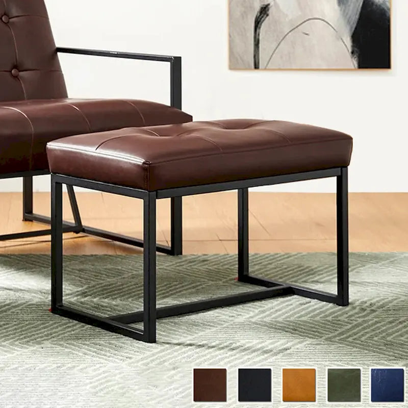 24" Modern Button-Tufted Ottoman Footstool | Faux Leather Upholstery | Metal Frame | 200 lbs Capacity | Versatile Seating & Side Table