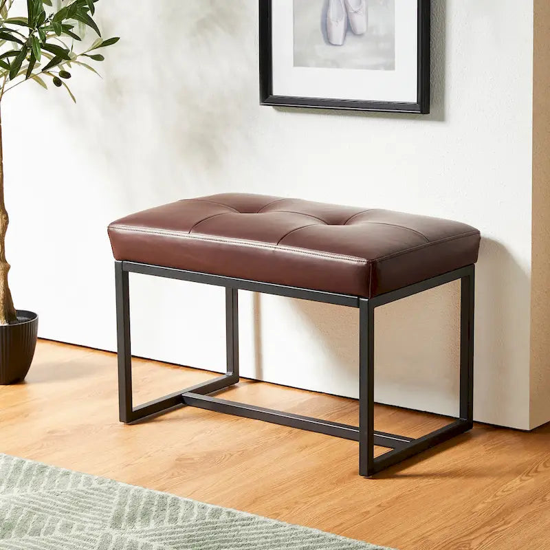 24" Modern Button-Tufted Ottoman Footstool | Faux Leather Upholstery | Metal Frame | 200 lbs Capacity | Versatile Seating & Side Table