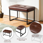 24" Modern Button-Tufted Ottoman Footstool | Faux Leather Upholstery | Metal Frame | 200 lbs Capacity | Versatile Seating & Side Table