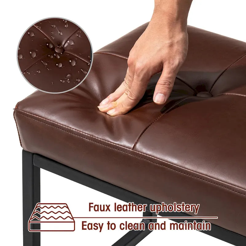 24" Modern Button-Tufted Ottoman Footstool | Faux Leather Upholstery | Metal Frame | 200 lbs Capacity | Versatile Seating & Side Table