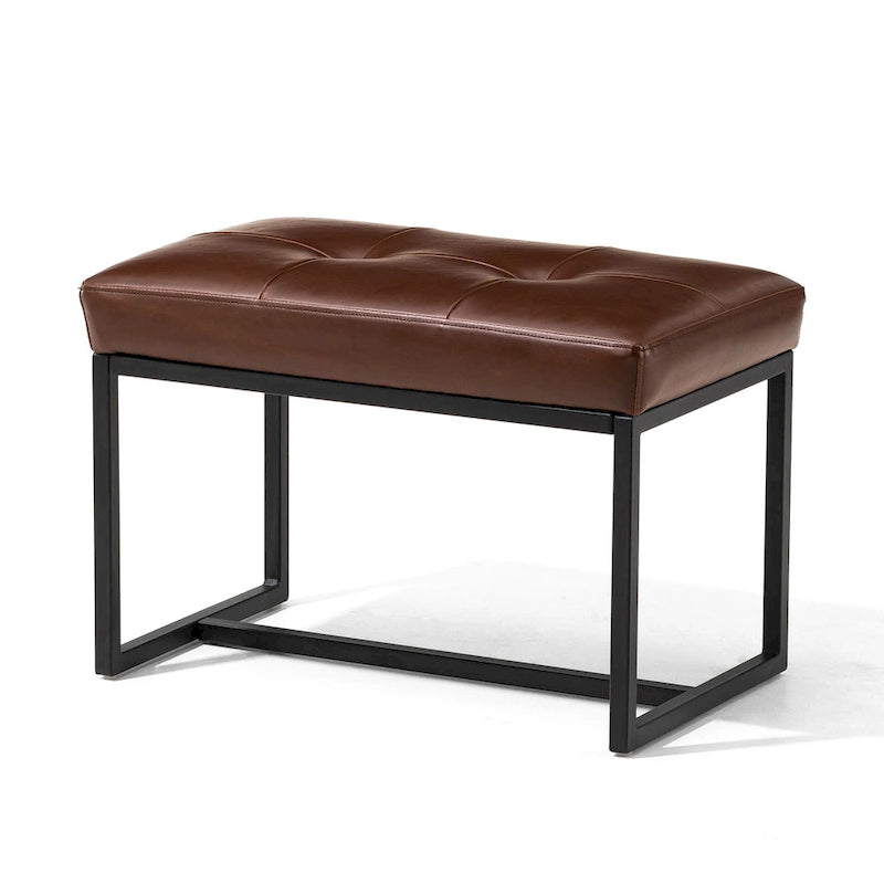 24" Modern Button-Tufted Ottoman Footstool | Faux Leather Upholstery | Metal Frame | 200 lbs Capacity | Versatile Seating & Side Table