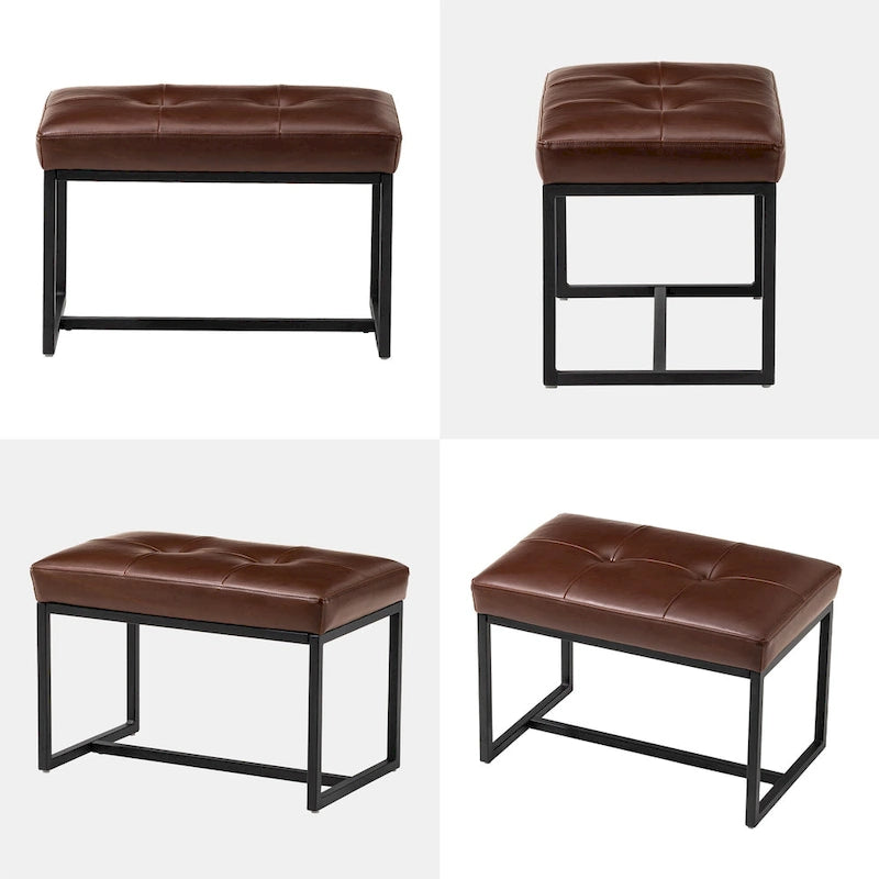 24" Modern Button-Tufted Ottoman Footstool | Faux Leather Upholstery | Metal Frame | 200 lbs Capacity | Versatile Seating & Side Table