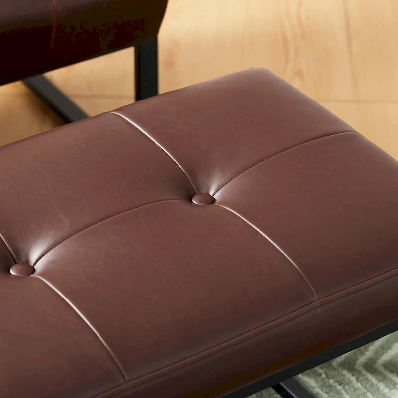 24" Modern Button-Tufted Ottoman Footstool | Faux Leather Upholstery | Metal Frame | 200 lbs Capacity | Versatile Seating & Side Table