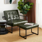 24" Modern Button-Tufted Ottoman Footstool | Faux Leather Upholstery | Metal Frame | 200 lbs Capacity | Versatile Seating & Side Table