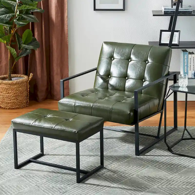 24" Modern Button-Tufted Ottoman Footstool | Faux Leather Upholstery | Metal Frame | 200 lbs Capacity | Versatile Seating & Side Table