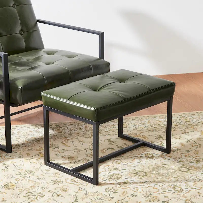 24" Modern Button-Tufted Ottoman Footstool | Faux Leather Upholstery | Metal Frame | 200 lbs Capacity | Versatile Seating & Side Table