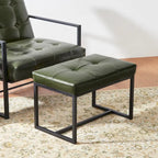 24" Modern Button-Tufted Ottoman Footstool | Faux Leather Upholstery | Metal Frame | 200 lbs Capacity | Versatile Seating & Side Table