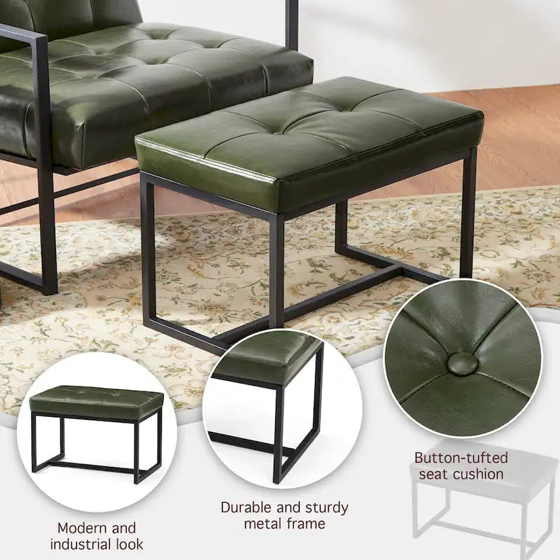 24" Modern Button-Tufted Ottoman Footstool | Faux Leather Upholstery | Metal Frame | 200 lbs Capacity | Versatile Seating & Side Table