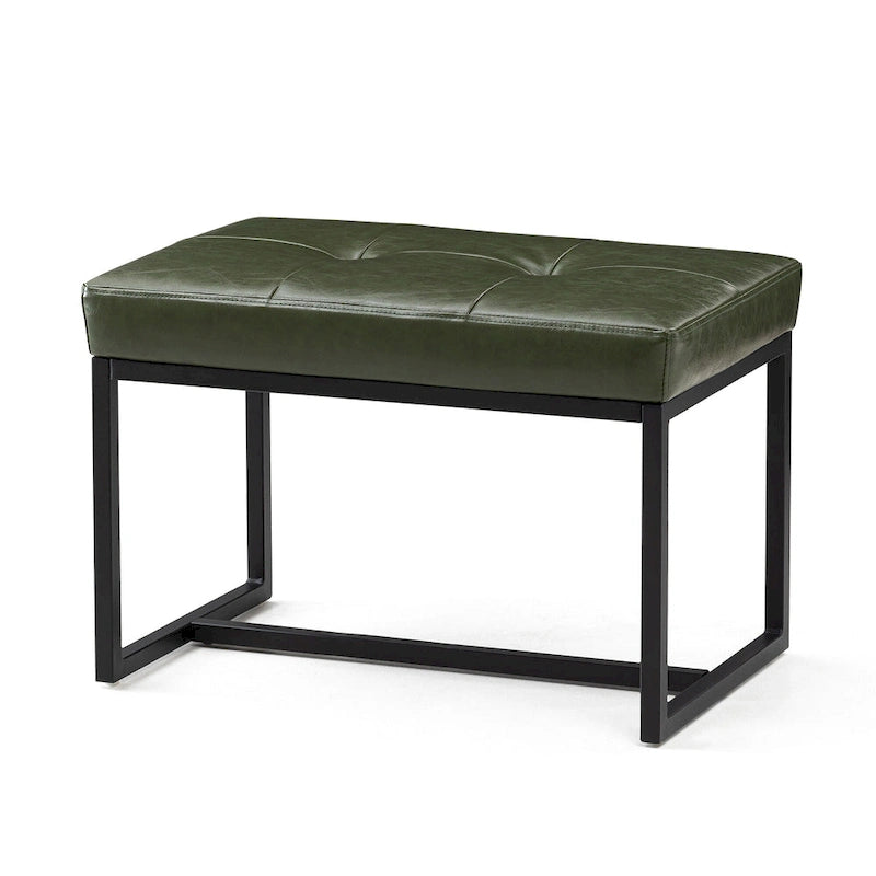 24" Modern Button-Tufted Ottoman Footstool | Faux Leather Upholstery | Metal Frame | 200 lbs Capacity | Versatile Seating & Side Table
