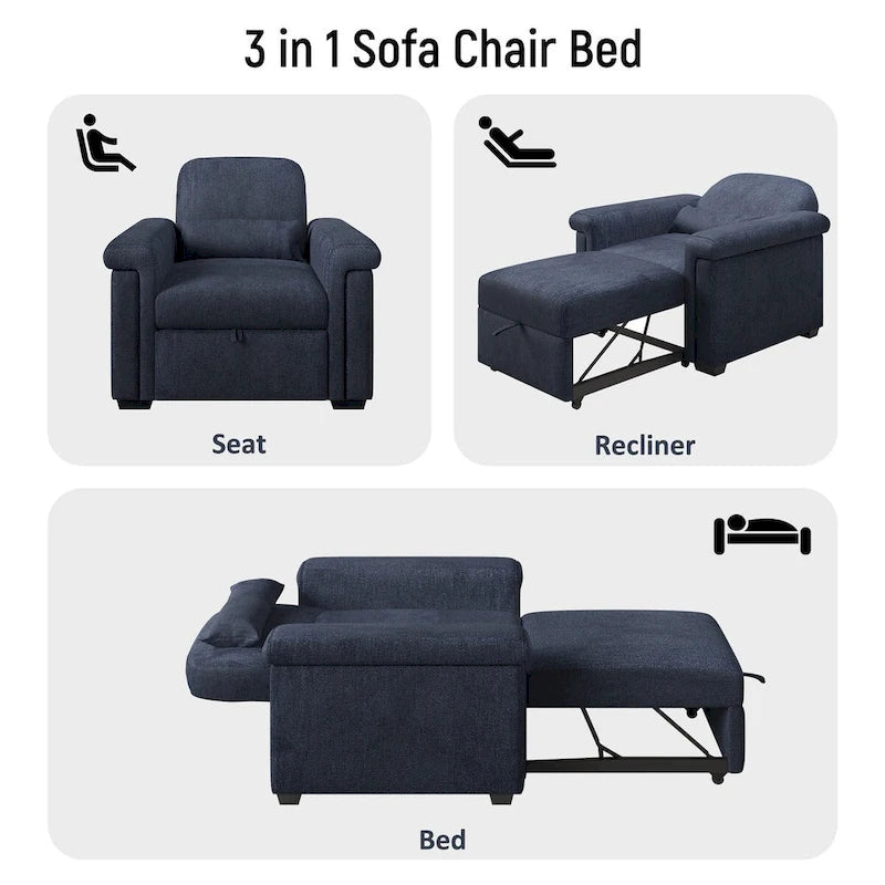 Living Room Lounger Chair 3 in 1 Convertible Sleeper Chair with Pillow