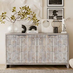 4-Door Wooden Sideboard with Hexagonal Pattern Doors & Adjustable Shelves - Farmhouse Style Storage Cabinet