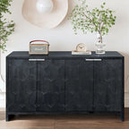 4-Door Wooden Sideboard with Hexagonal Pattern Doors & Adjustable Shelves - Farmhouse Style Storage Cabinet