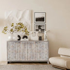 4-Door Wooden Sideboard with Hexagonal Pattern Doors & Adjustable Shelves - Farmhouse Style Storage Cabinet