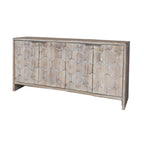 4-Door Wooden Sideboard with Hexagonal Pattern Doors & Adjustable Shelves - Farmhouse Style Storage Cabinet